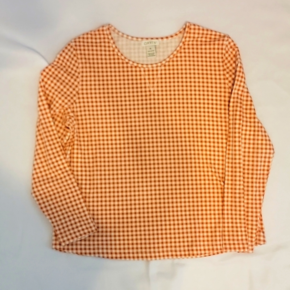 ORVIS cotton Burnt Orange & Cream stretchy boho womens pullover top